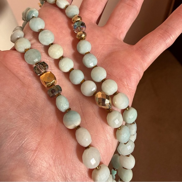 Estate aquamarine gemstone mermaidcore Gold plated Triple Strand bracelet - Picture 9 of 13